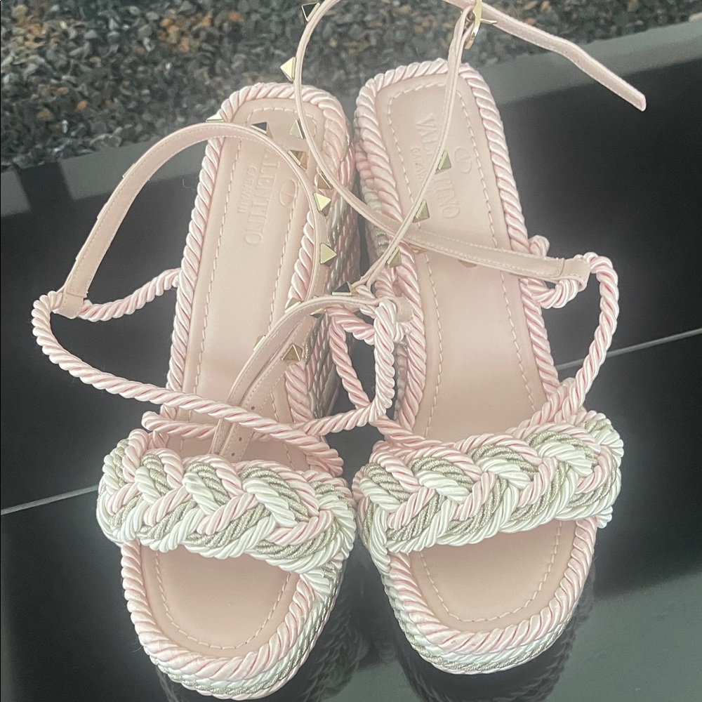 Valentino Pink and White Braided Wedges NWT in the box!
